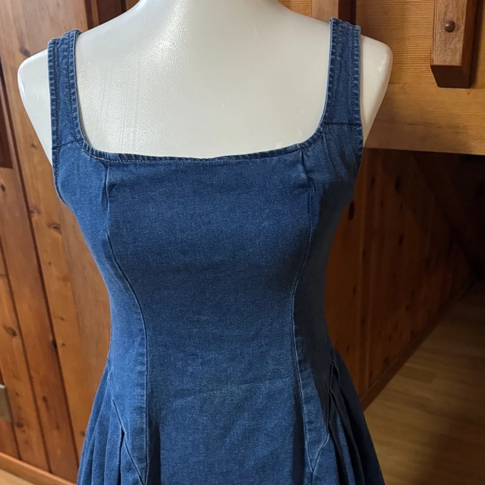 Cider Size Medium M Denim Square-Neck Mini Dress stretch - Picture 3 of 13